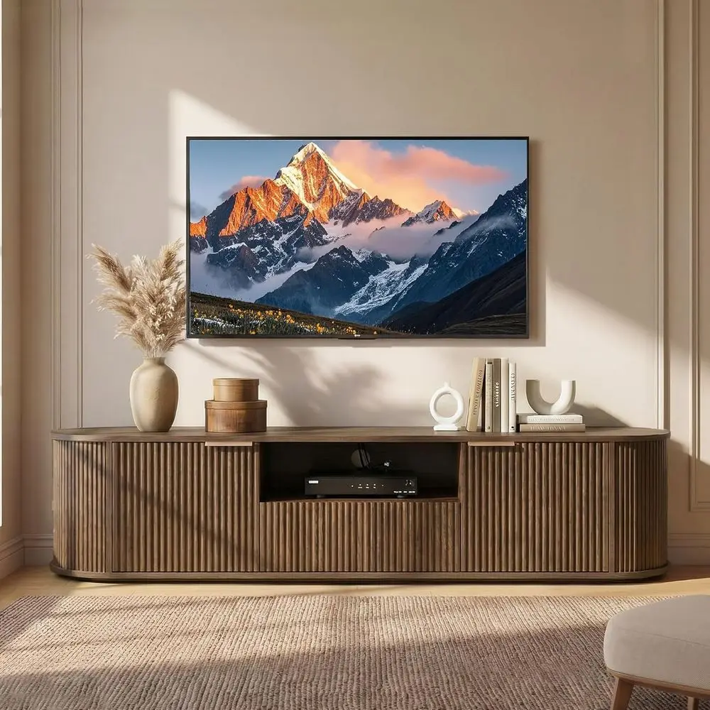 

70 to 80 L-shaped TV Stands for Living Rooms with Storage and Adjustable Shelves, Walnut Finish