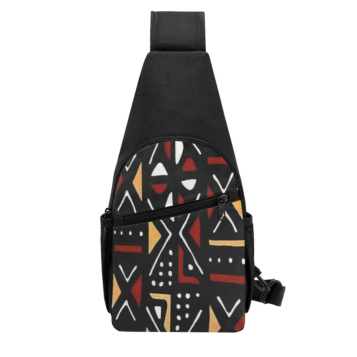 African Bogolan Mudcloth Pattern Chest Bag Men Sling Crossbody Backpack Chest Bag Travel Hiking Daypack Shoulder Bag
