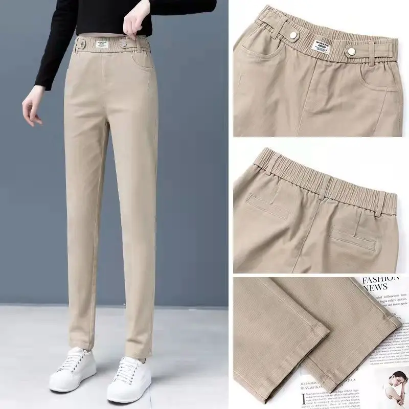 2023 Autumn New Straight Harun Pants Women Solid Pocket Button Fashion Outwear High Waist Loose Korean Slimming Casual Trousers