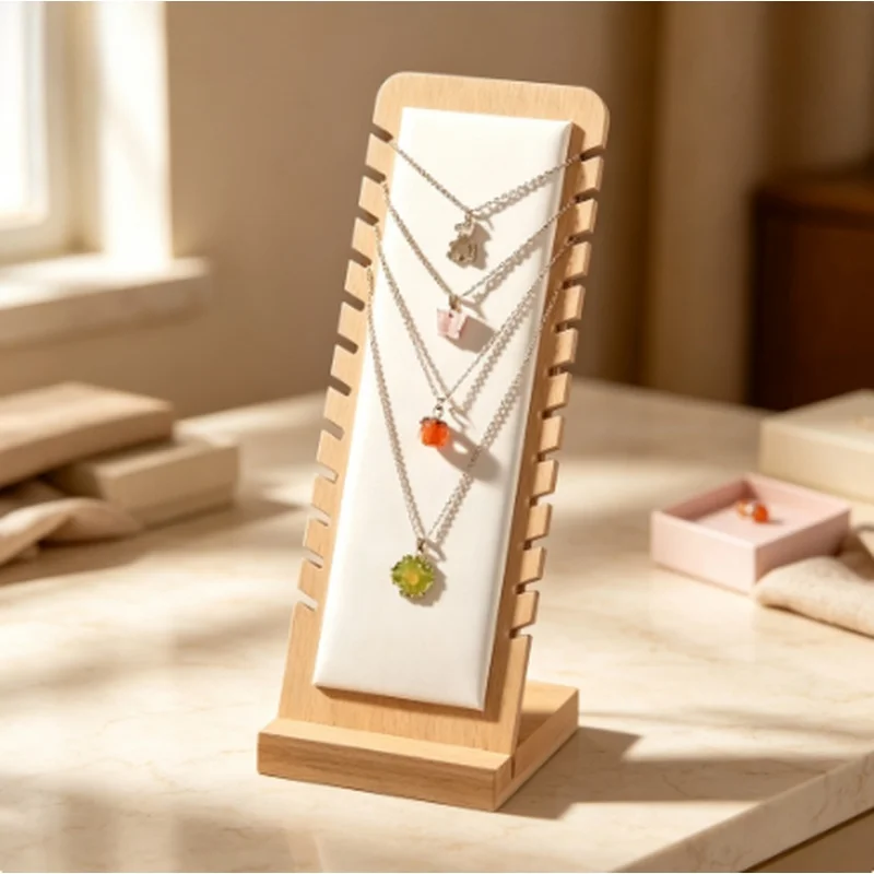 Walnut Wood L-Shaped Jewelry Display Stand, Necklace Pendant Display Holder Jewelry Storage Prop for Shop Home Decor