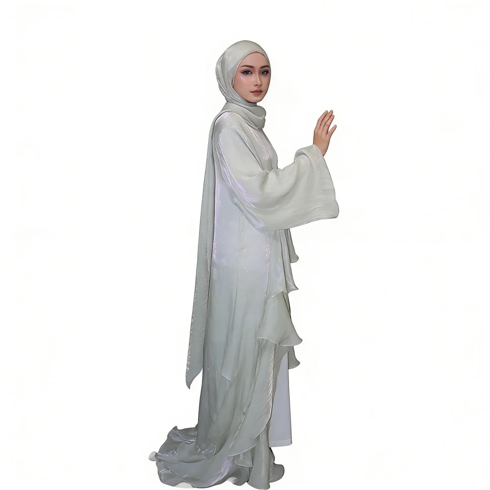

Dubai Satin Open Kimono Long Cardigan Abaya Muslim Hijab Dress for Women Turkey Kaftan Islam Jalabiya Marocain Femme Arab Robe