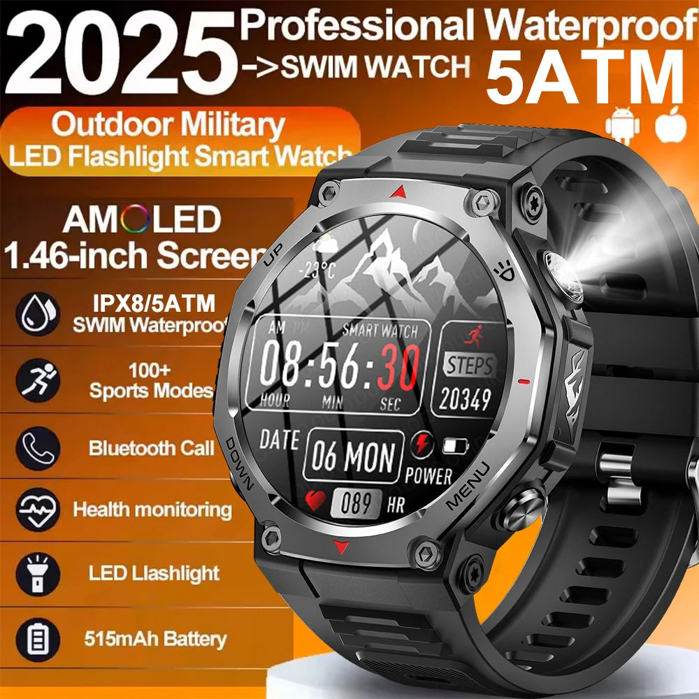 

2025 New T-Rex 3 GPS Smart Watch Men 5ATM Waterproof 525mah Bluetooth Battery Call Military Management 100+ Sports Smart Watch
