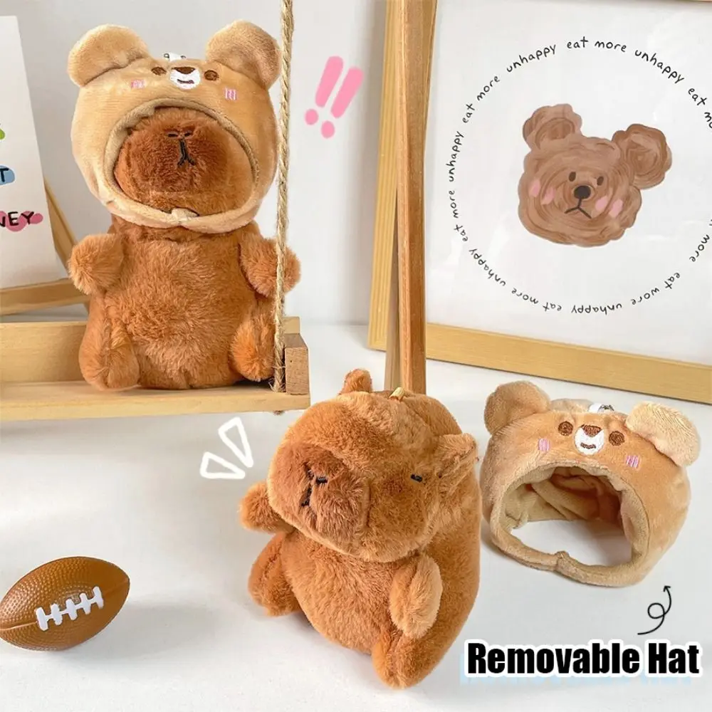 Divertente pelliccia capibara peluche portachiavi Kawaii peluche farcito Kapibara peluche ciondolo carino giocattoli orso cappuccio portachiavi ciondolo chiave auto