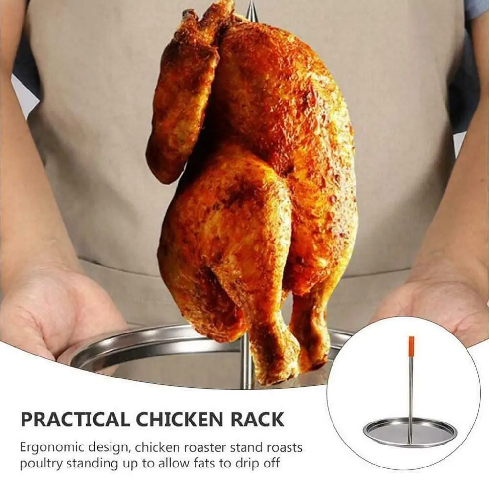 Stainless Steel Grilled Chicken Rack Vertical Skewer Barbecue Spike Poultry Hanger Meat Roast Removable Handle with Chassis view 4