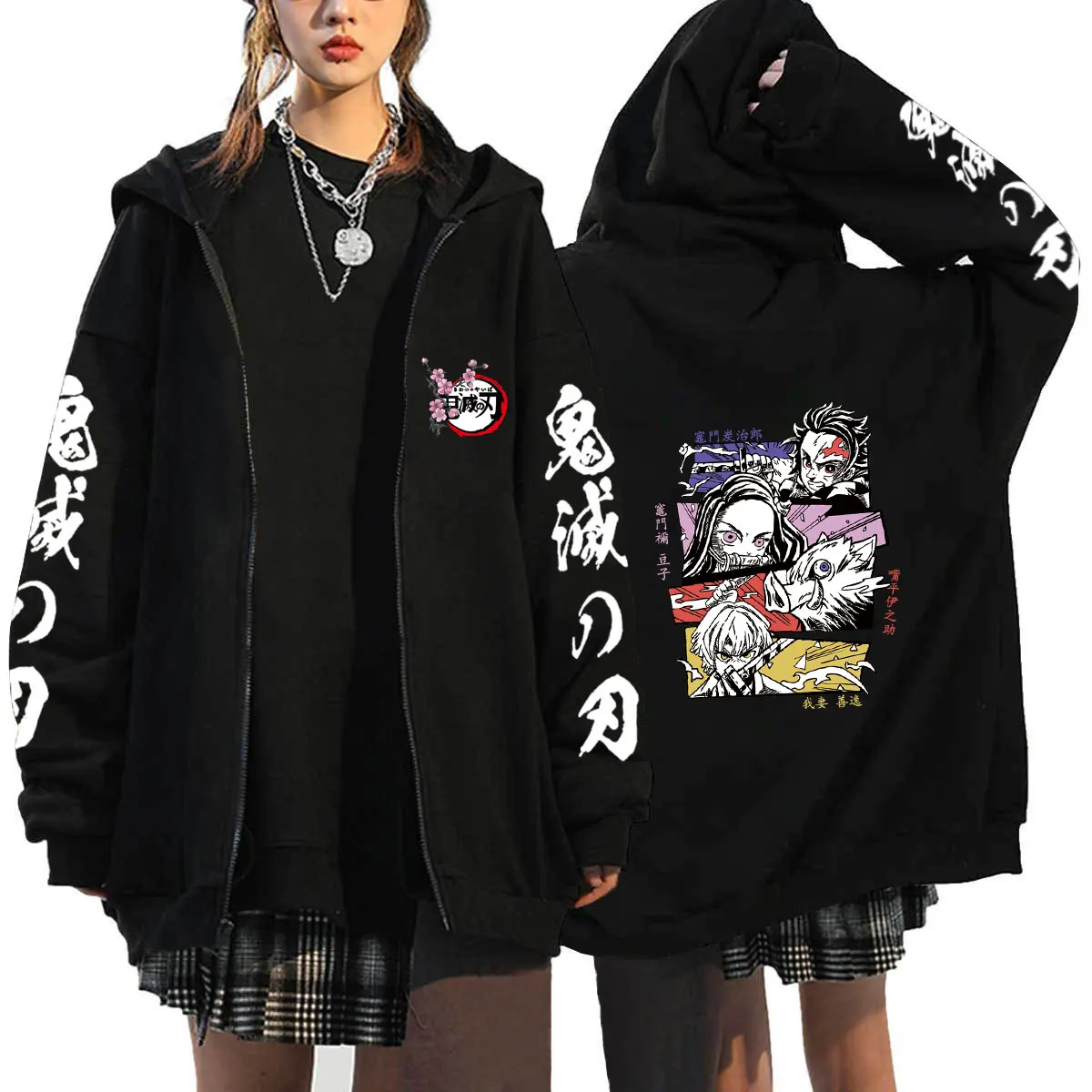 Fashion Anime Demon Slayer Zip Hoodie Roupas Masculinas Oversized Coat Tops For Women Men Zipper Sweat Femme Streetwear Jackets