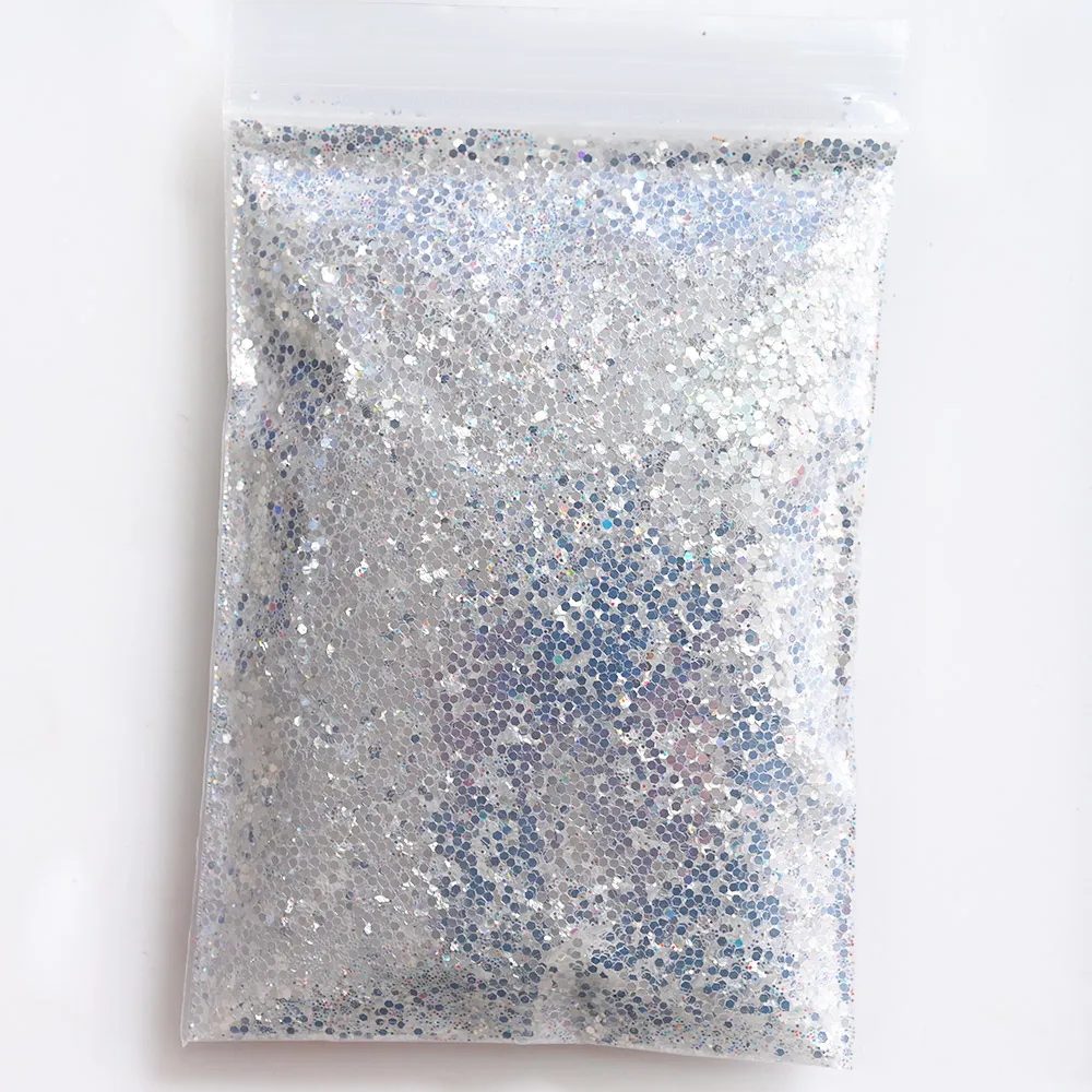 (500g)Ultra Sparkle Nail Glitter Mixed Sequins Iridescent Highlight Silver Flashing Loose Hexagon Paillette Mermaid Flakes BZY