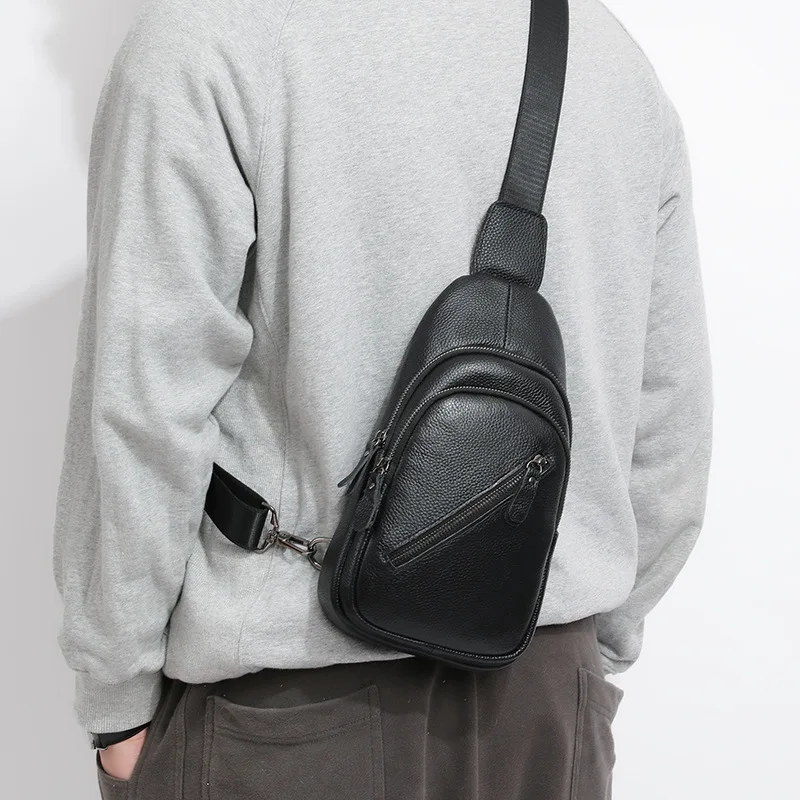 Genuine leather men's chest bag, top layer cowhide crossbody large-capacity business single-shoulder bag for men