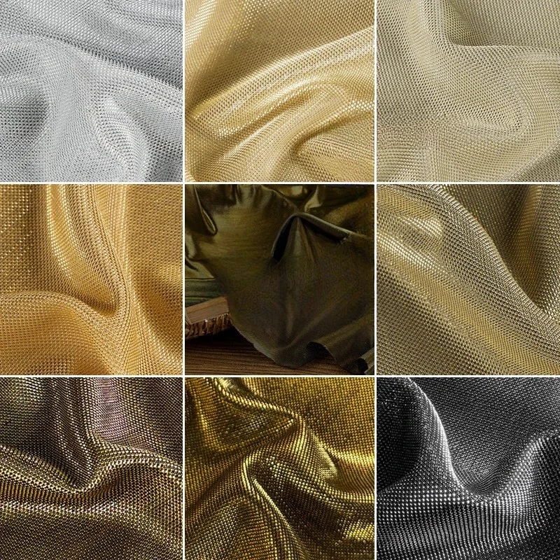 100x155cm Gold Series Bright Silk Fabric Elastic Knit Light Wrinkle Resistant Dress Stage Performance Clothing Background Fabric