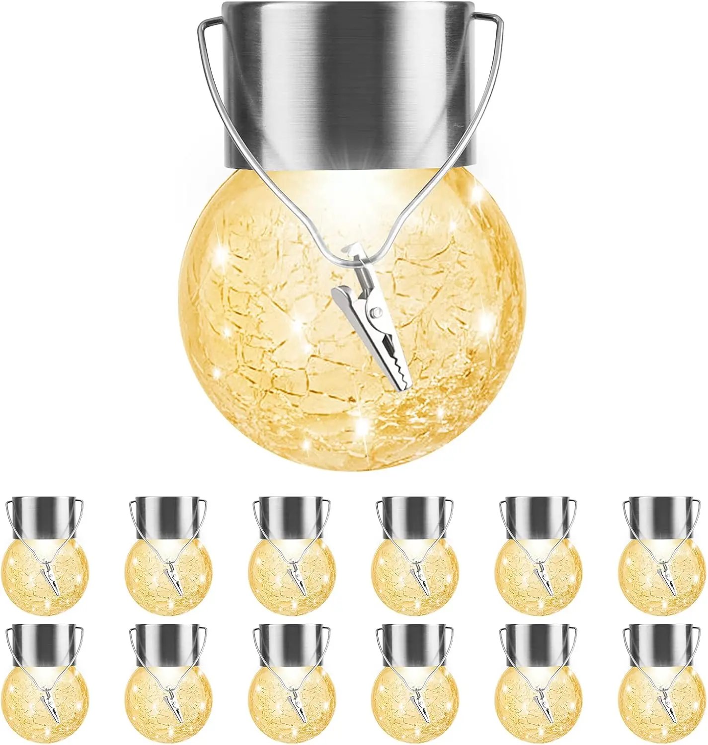

Solar Outdoor Lights 12 Pack, Waterproof Hanging Garden Lights, Solar-Powered Cracked Glass Ball Lanterns for Yard, Patio, Tree