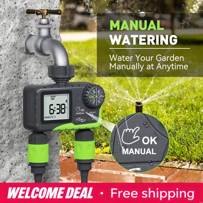 Dual Channel Automatic Watering System for Outdoor Garden Lawn, With Smart Timer Controller, Eco-friendly & Easy to Install