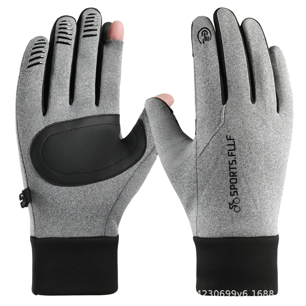 Grey one size fits all winter riding gloves for men, warm riding gloves for men, waterproof touch screen accessories for riding