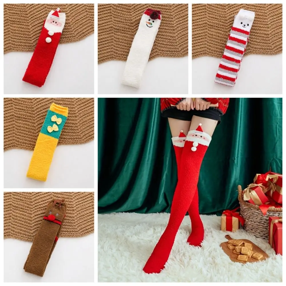

Fashion Design Coral Fleece Christmas Stockings Santa Claus Snowman Cartoon Hosiery Korean Style Elk Long Tube Socks Toddle