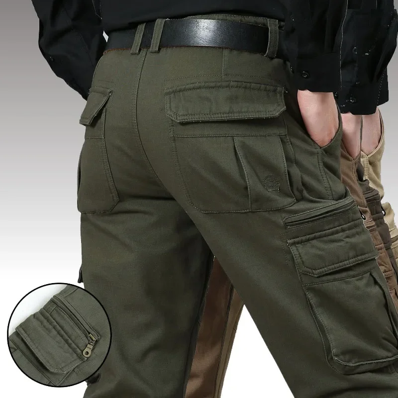 Plus Size 48 Winter Cotton Casual Pants Men Military Multi-pockets Baggy Cargo Pants Straight Overalls Tactical Long Trousers