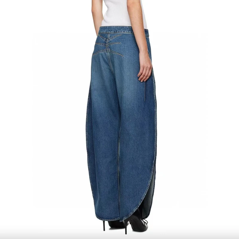 Women\'s Wash Jeans, Round Side Split Long, Fashion High Street Wide Leg Pants, High Quality, Fall, New, 2024, y2k