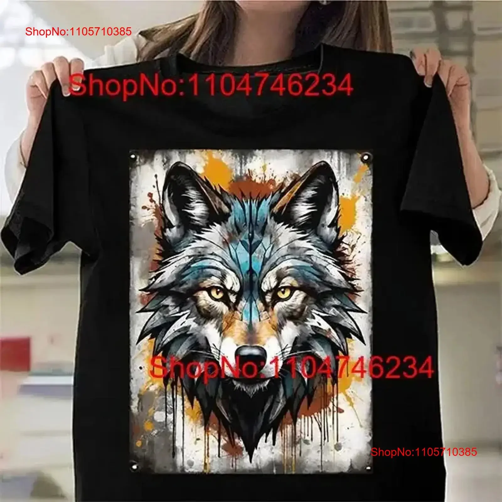 WOLF HEAD PAINT EFFECT T Shirt Art Wild Animal Portrait Graffiti Top vintage Washed Comfortable Stylish Soft Breathable Unisex