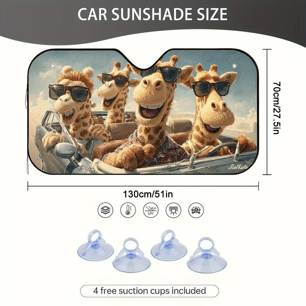 1pc Humorous Giraffes Road Trip In Convertible Multi-Functional Sun Shade, Suitable For All Weather Conditions And Driving Env