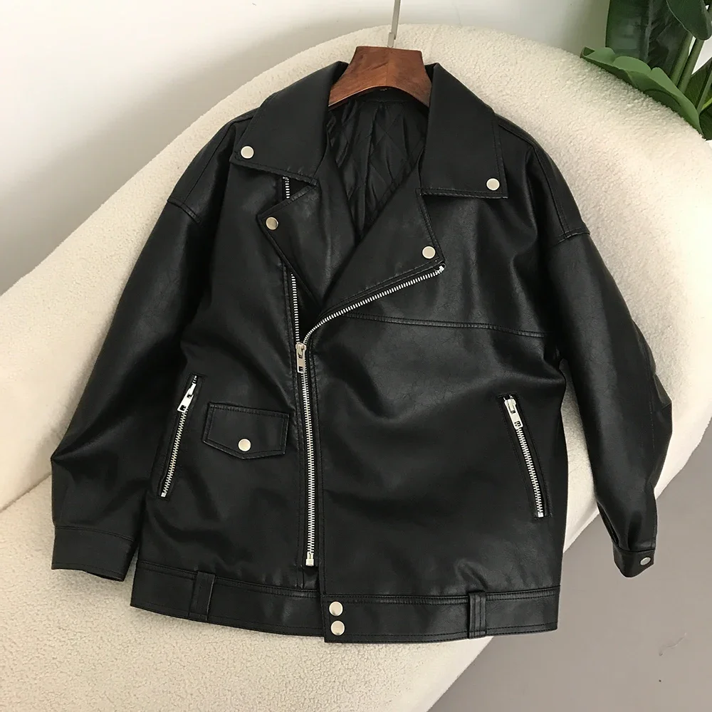 Oversized Coat Faux Leather Jacket PU Loose Motorcycle Jackets Female Women Casual Streetwear  Chic New Spring Zippers