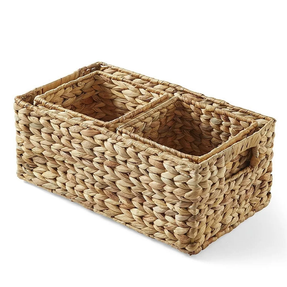 Natural Woven Water Hyacinth Storage Baskets Set of 3 Versatile Organizers Home Office Pantry Closet Bathroom Decor