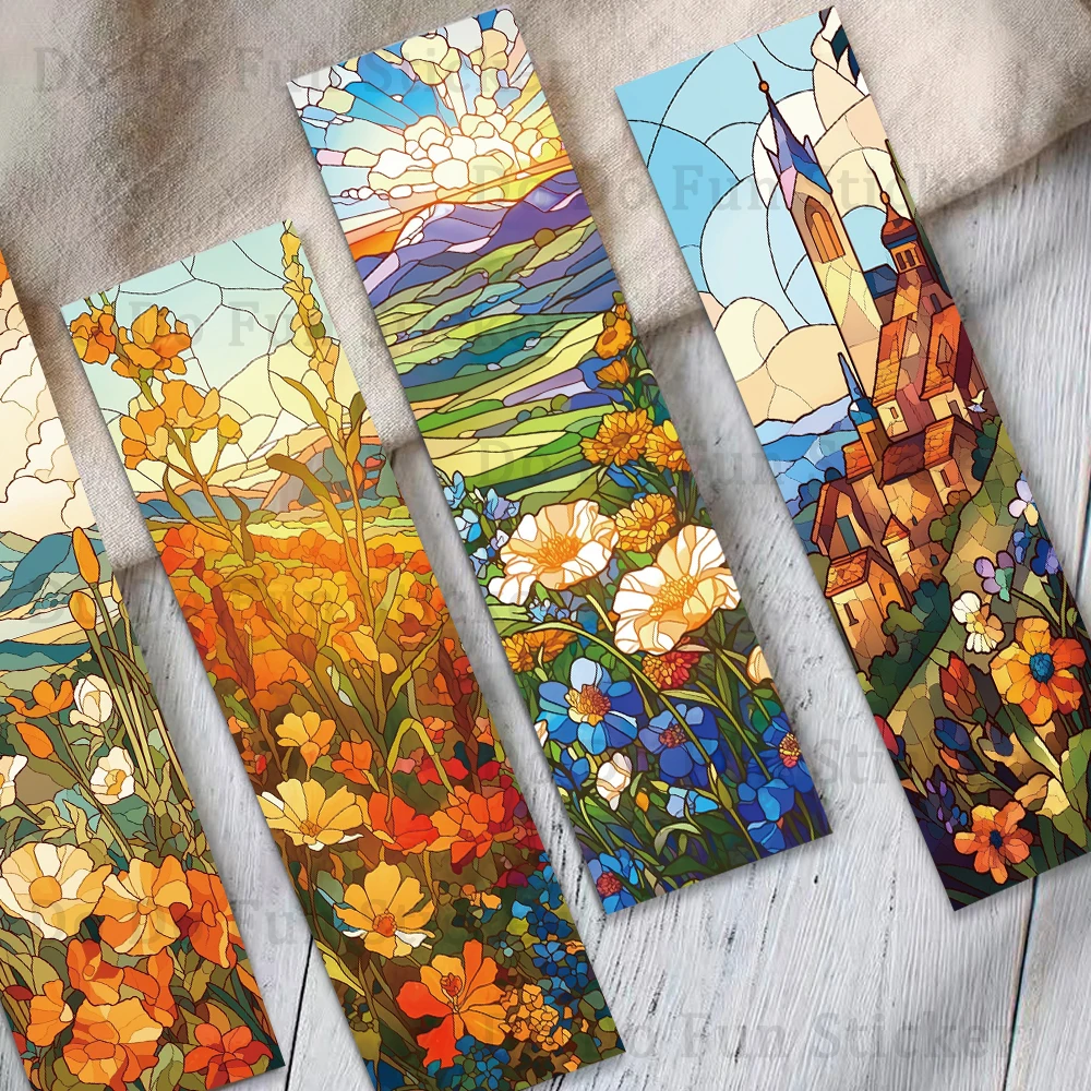 30PCS Beautiful Creative Jungle Mountain River Glass Scenery Bookmark Art Reading Paper Book Page Marking Card Gift Bookmark