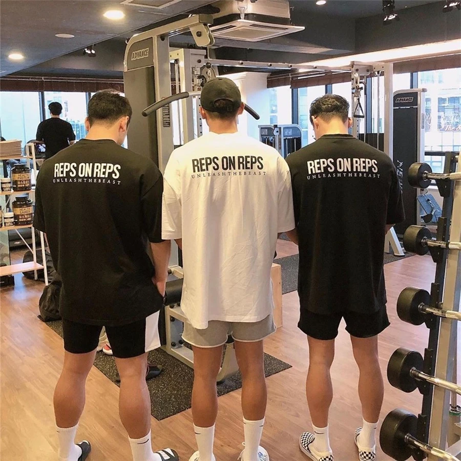 

New Korea Mens Fitness Short Sleeve T Shirt Fashion Print Brand Tshirt Summer Gym Cotton T-Shirt Male Female Clothes Tees Tops