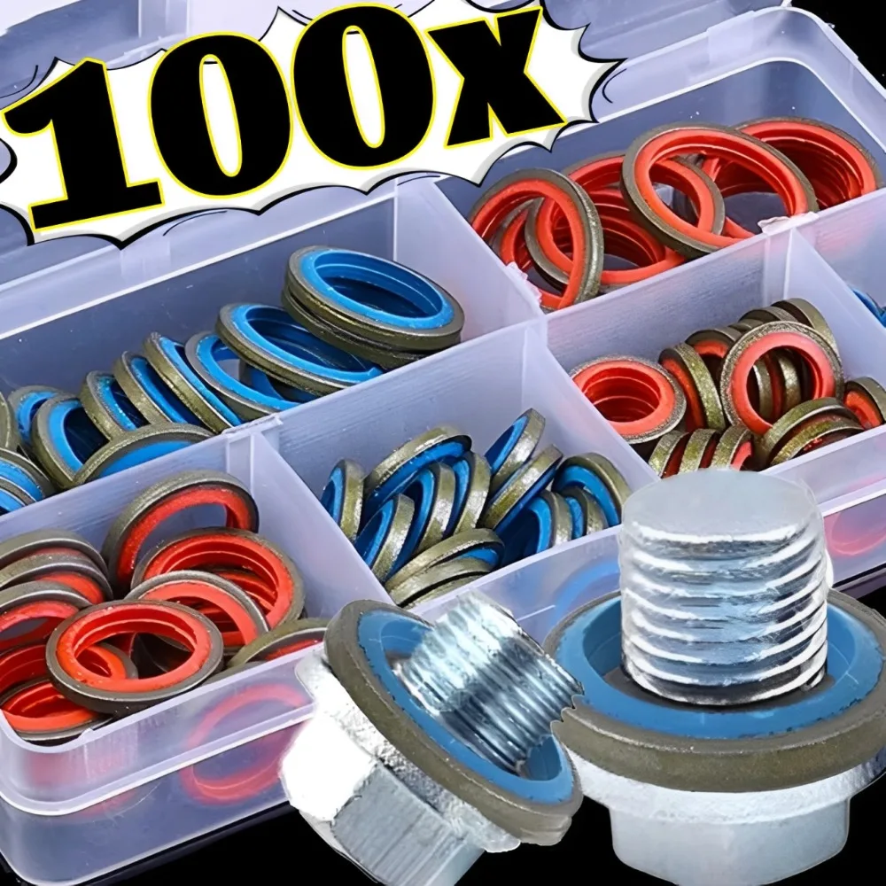 Junta de tapón de drenaje de aceite para coche, kit de reparación de juntas de motor, junta de goma y metal, junta tórica, arandela adherida M6 M8 M10 M12 M14 M16
