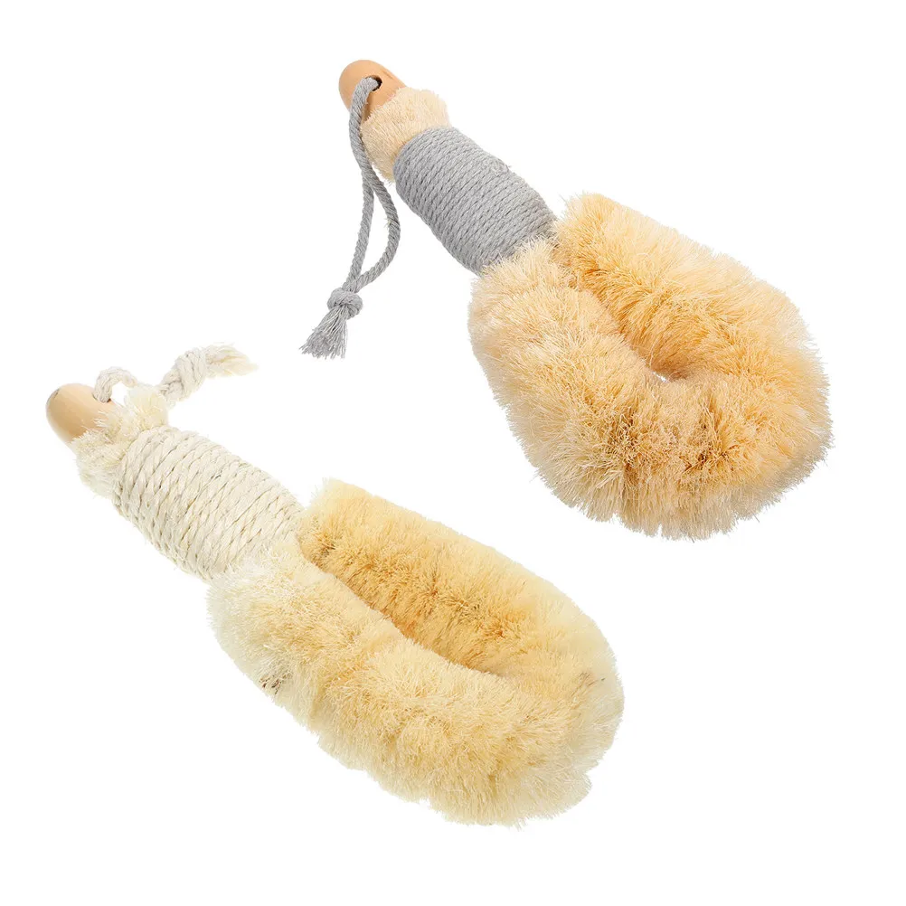 2Pcs Sisal Bath Brush Ergonomic Wood Handle Back Scrubber for Shower Body Exfoliation Travel Friendly Soft Skin Cleansing Shower
