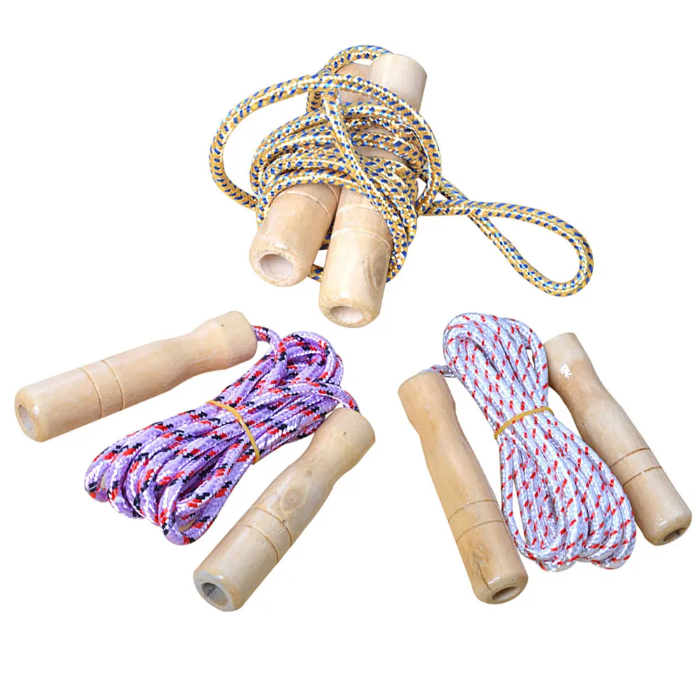 

3 PCS Wooden Handle Skipping Rope Exercise Ropes Jumping for Kids