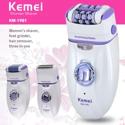 KM-1981 Mulheres Depilador Elétrico Rosto Feminino Cabelo Remoção Lady Shaver Bikini Trimmer Corpo Depilatório Perna Depilação Recarregável