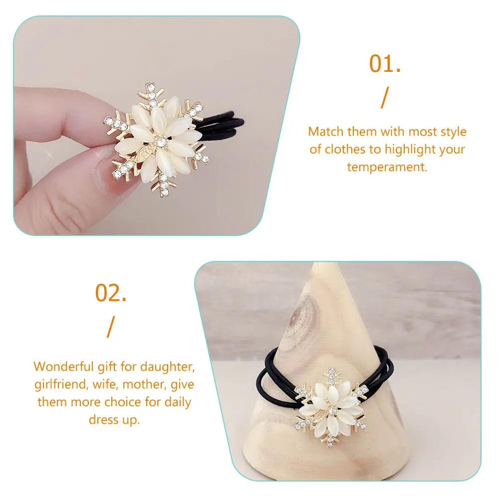 3Pcs Snowflake Hair Ties Christmas Rhinestones Elastic Ponytail Holders Hair Accessories for Women Ponytail Holders