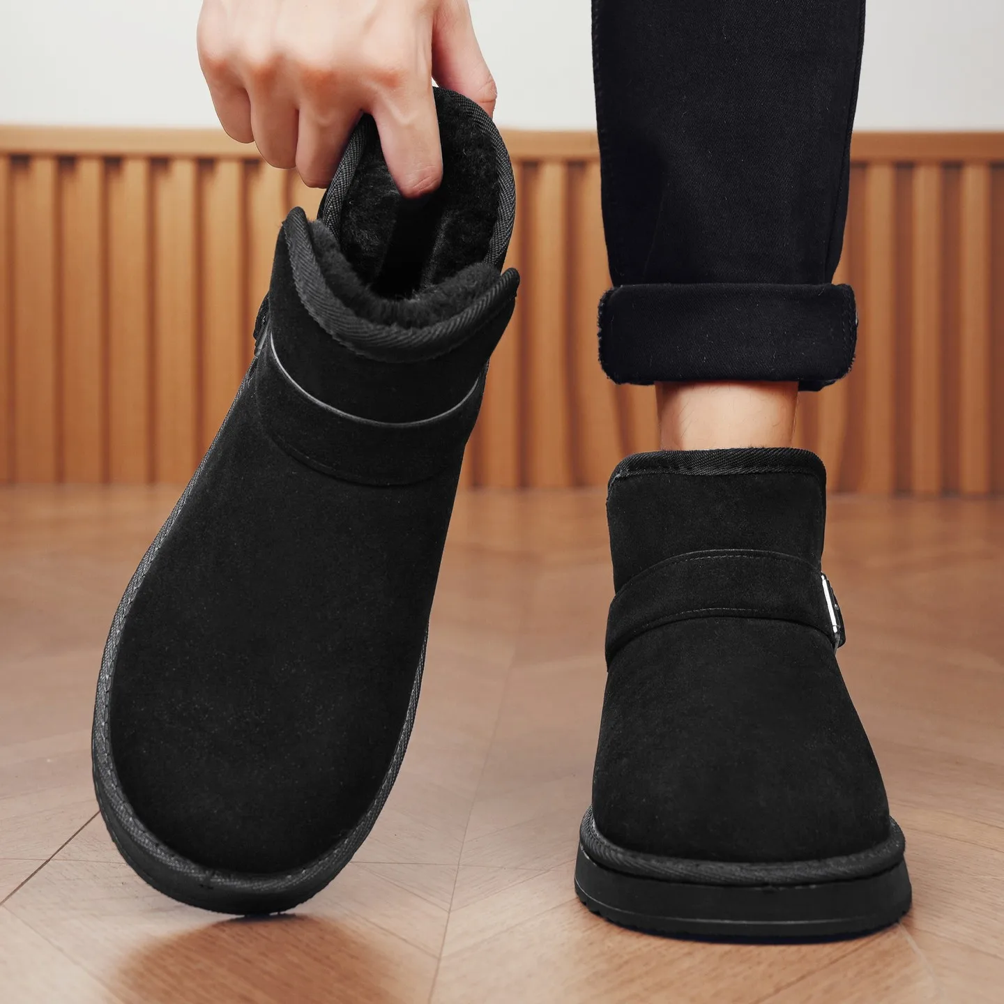 Unisex Winter New Fleece‑Lined Warm Snow Boots, Non‑Slip Wear‑Resistant Thickened Short‑Shaft Cotton Boots for Men Women