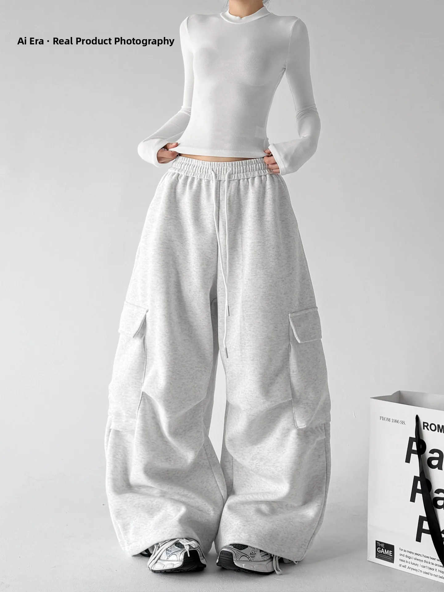 Fall 2026 Women's Loose Wide Leg Pants Multi-Pocket Casual Sports Trousers High Waist Long Pants Polyester Cotton Blend