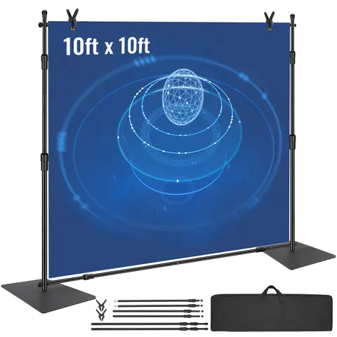 SucceBuy 10 x 10 ft Heavy Duty Backdrop Stand Height Adjustable Photography Backdrop Stand for Party Wedding Display Exhibition