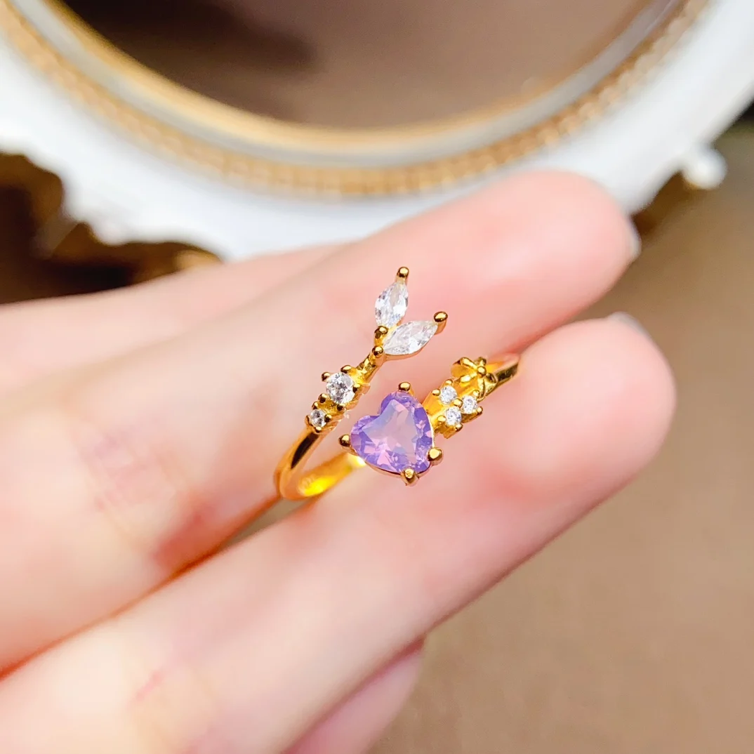 

5mm Natural Amethyst Ring S925 Sterling Silver Certificate Heart-shaped Design Fine Fashion Charm Weddings Jewelry for Women FS