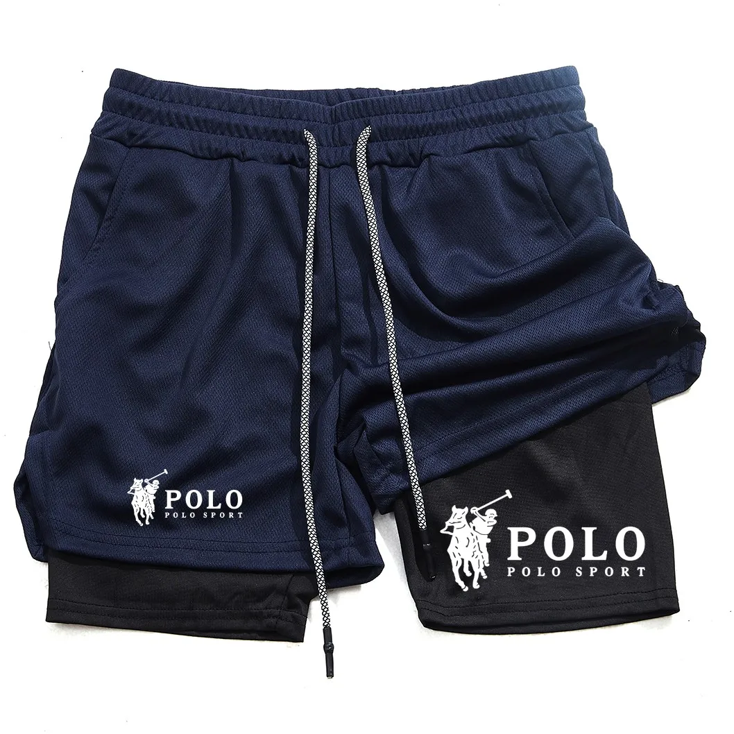 Men's printed fitness shorts, double-layer 2-in-1 quick drying fitness outdoor leisure training sports shorts