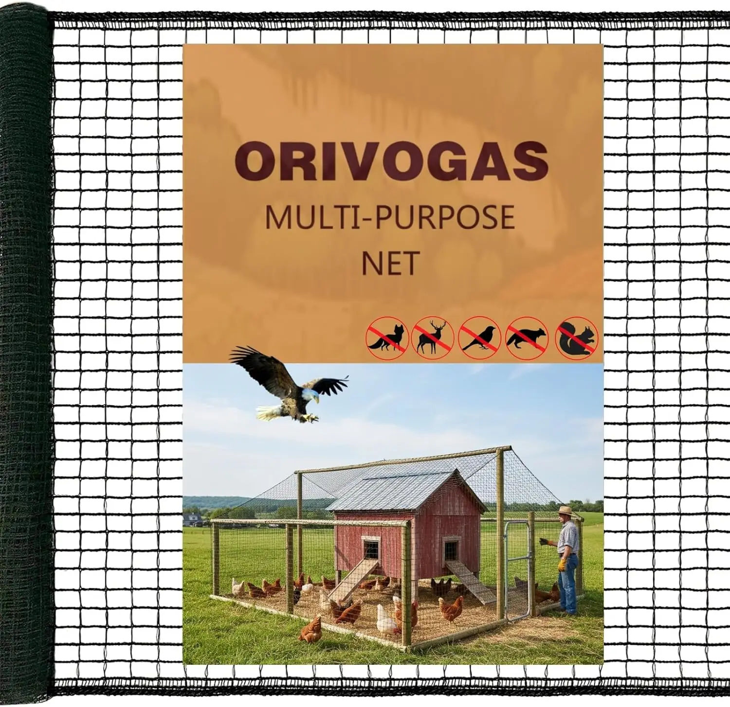 

Прочная сетка от птиц для курятника, 19,5x19,5 футов, ячейки 0,8 дюйма, из HDPE с усиленными краями, многоразовая, для защиты домашней птицы