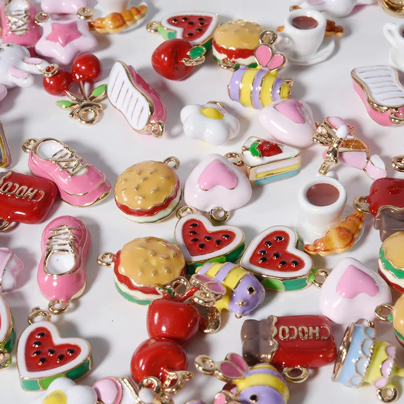 15pcs/Lot Cute Animal Food Dessert Rabbit Watermelon Honey Pendant Accessories Alloy Diy Handmade Women Necklace Fashion Jewelry