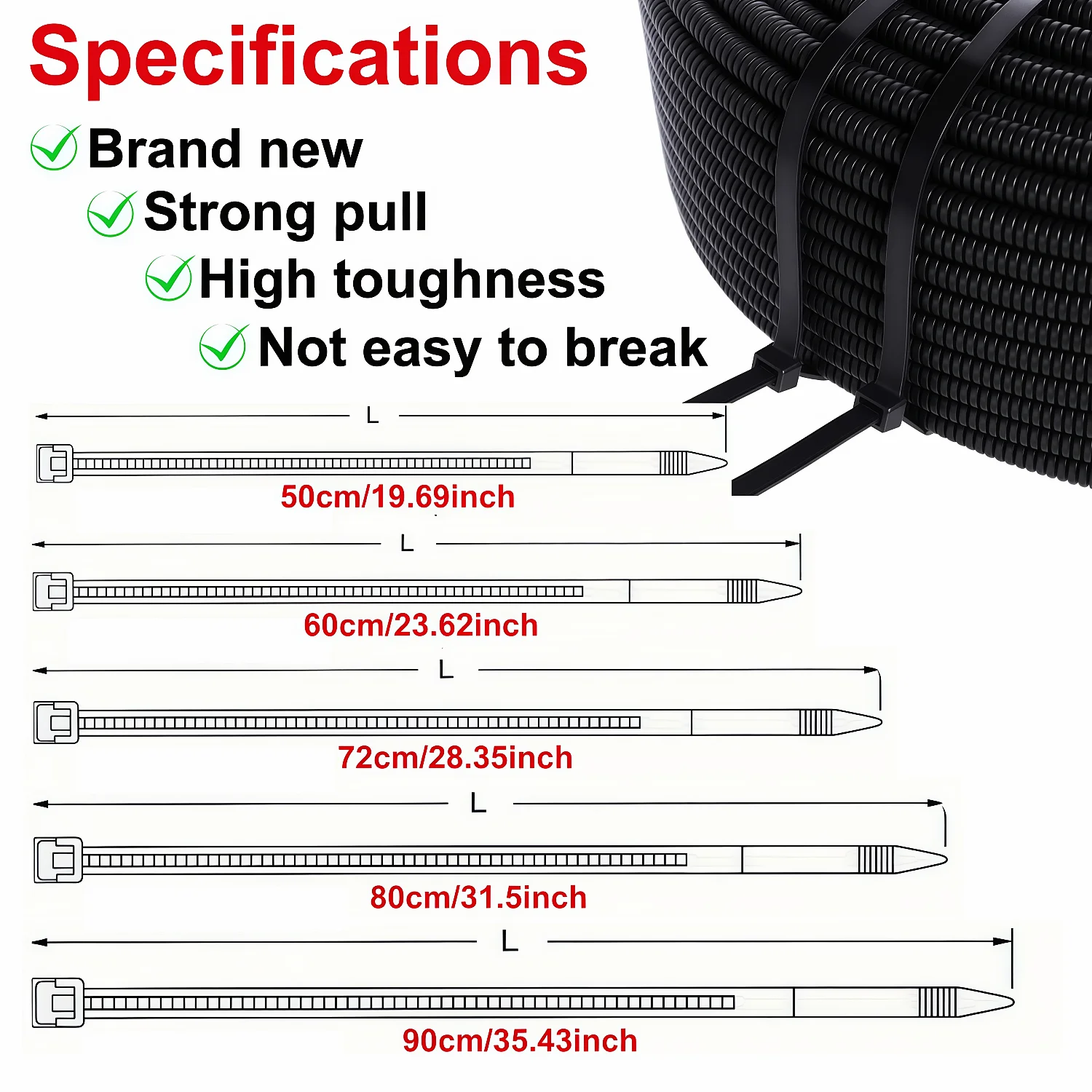 Heavy-Duty Ultra-Long Nylon Cable Ties - Self-Locking Large-Sized (500-900mm), Durable Plastic Cable Organizer, Suitable