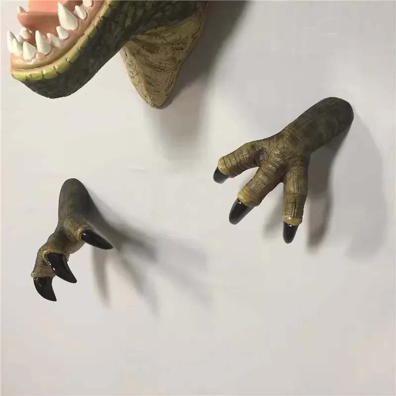 Custom Resin Life Like Hand Paint Dinosaur Head Statue 3D Wall Art Sculpture