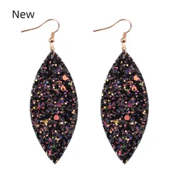 ZWPON 2019 New Spring Marquise Glitter Leather Leaf Earrings for Women Fashion Sequins Looking Various MultiColors Jewelry Long