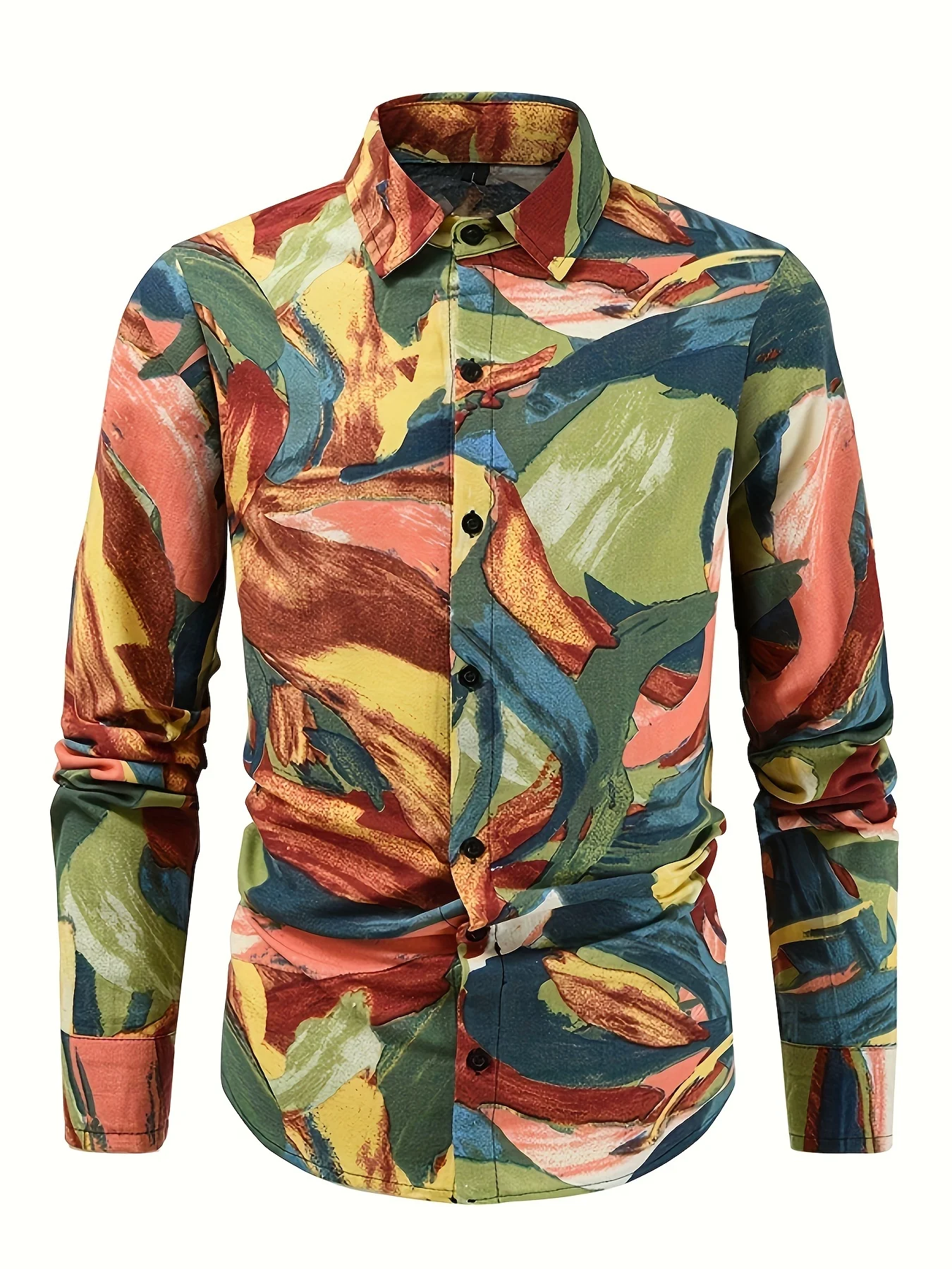 Men's Shirt Spring And Autumn New Long Sleeve Shirt with Turned Collar Fashion Design Elements Hawaiian Shirt Men's Clothing Top