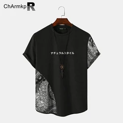 ChArmkpR 2024 Summer MEN T-shirts Short Sleeve Floral Patchwork Print Tops Streetwear Casual Tee T Shirt Streetwear S-2XL