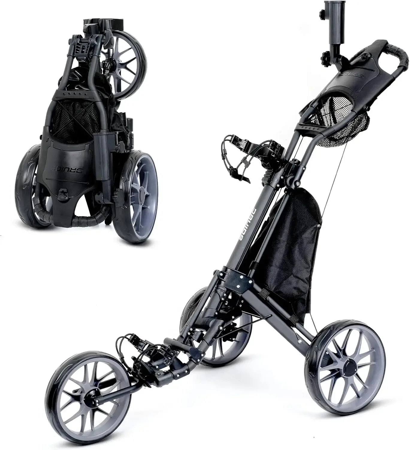 Wheels Golf Push Cart, Extra Wide Rear Wheel, No Tipping, Lightweight Easy to Fold Golf Pull Trolley, Adjustable Height