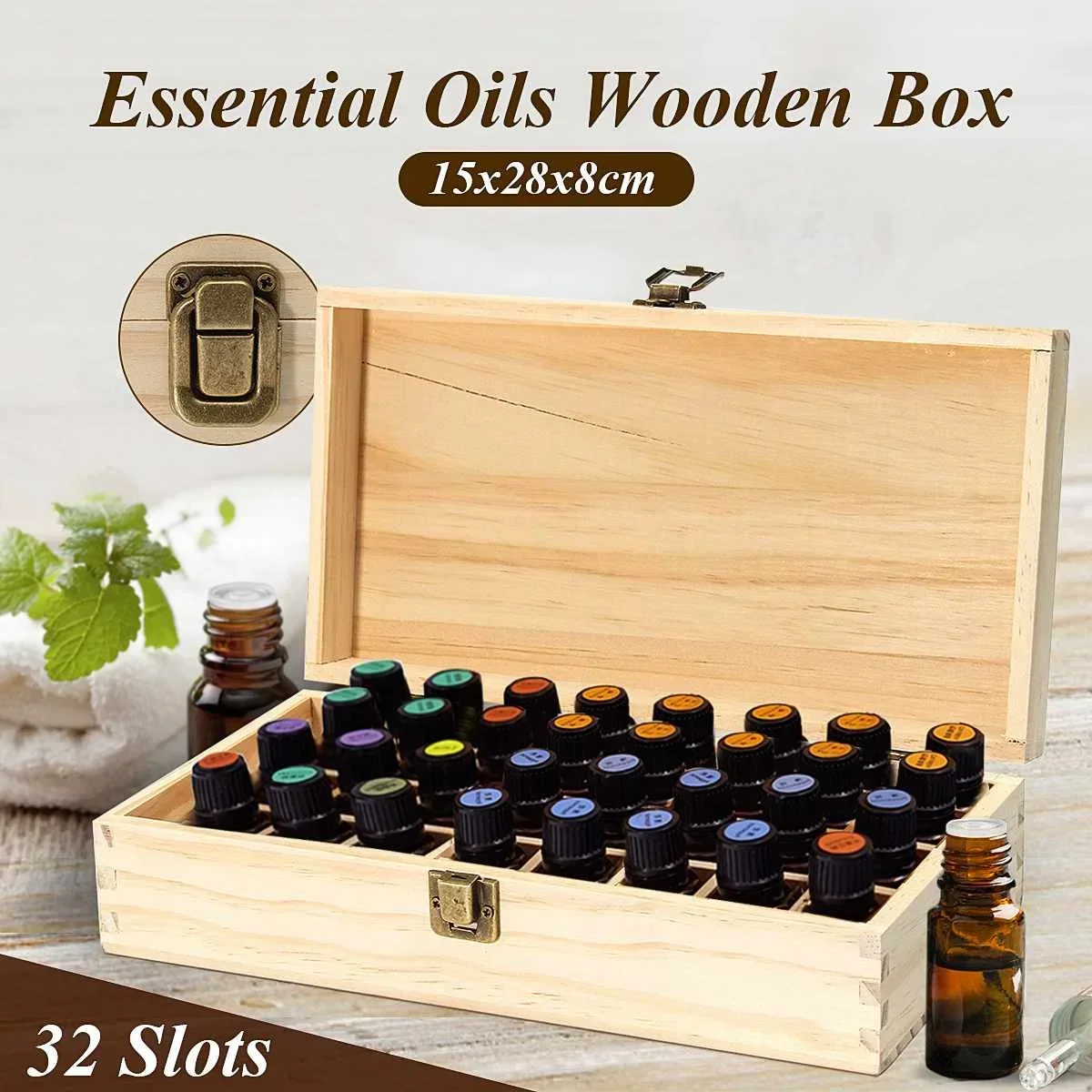 32 Grids Essential Oil Natural Wood Box Aromatherapy Wooden Box Handmade Craft Treasure Jewelry Storage Organizer for Home Decor