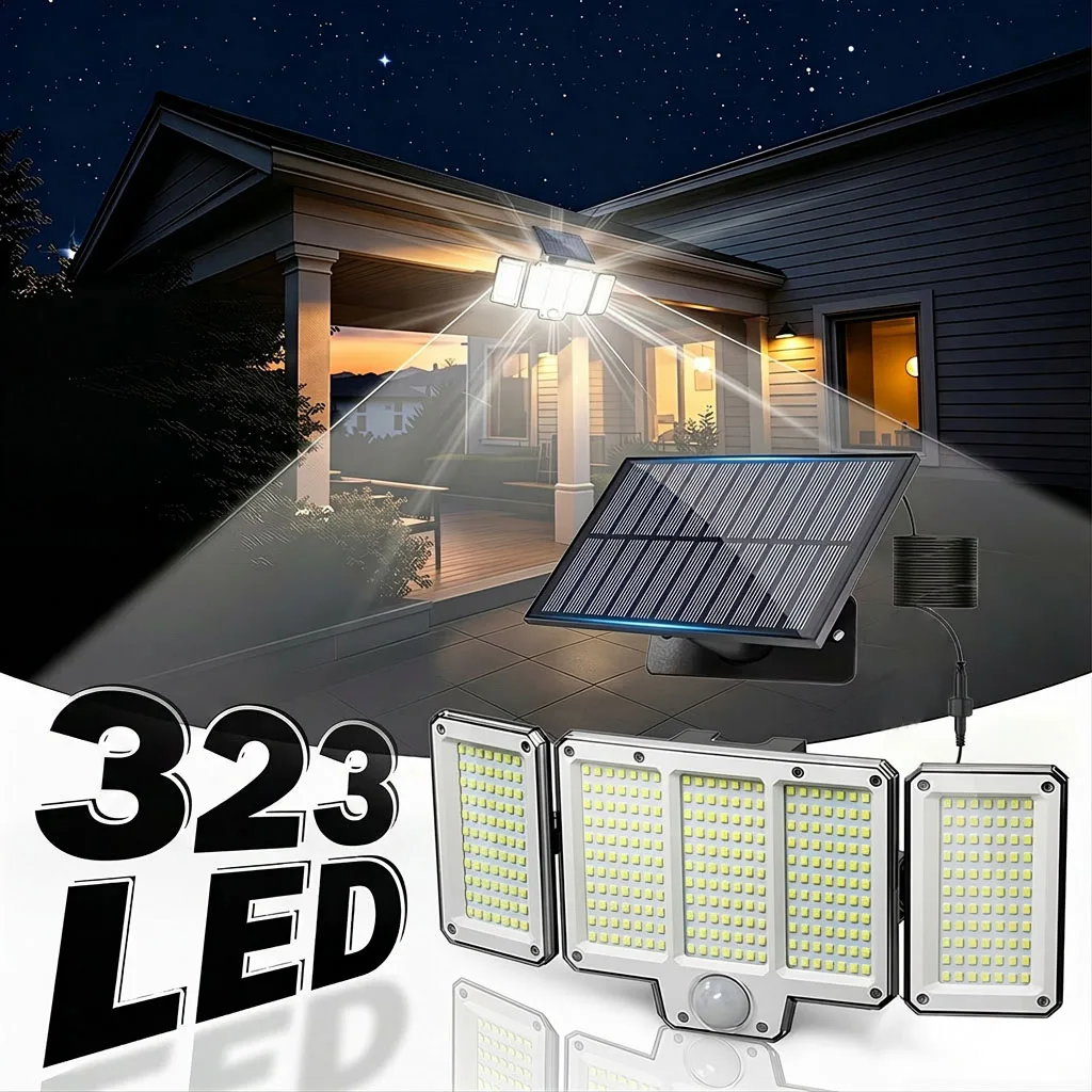 Solar Powered Motion Sensor Floodlight with Adjustable Heads