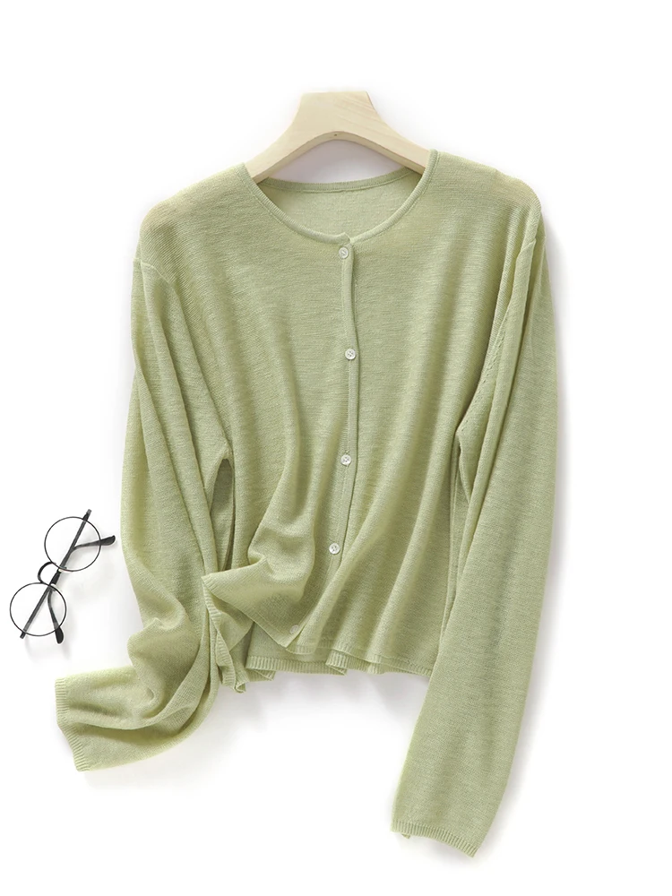 

Linen Bamboo Knitted Open Cardigan Women's Thin round Ne Ice Silk Loose Outerwear oulder Padded Air Conditioning irt Su...