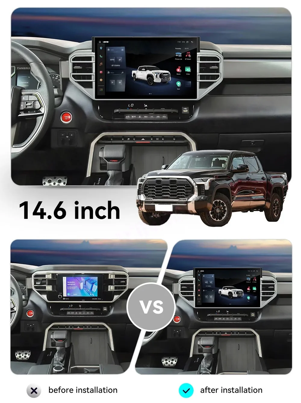 14.6 Inch Android 13.0 CarPlay Car Radio For Toyota Tundra 2020-2024 GPS Navigation Multimedia Player HD Touch Screen Head Unit