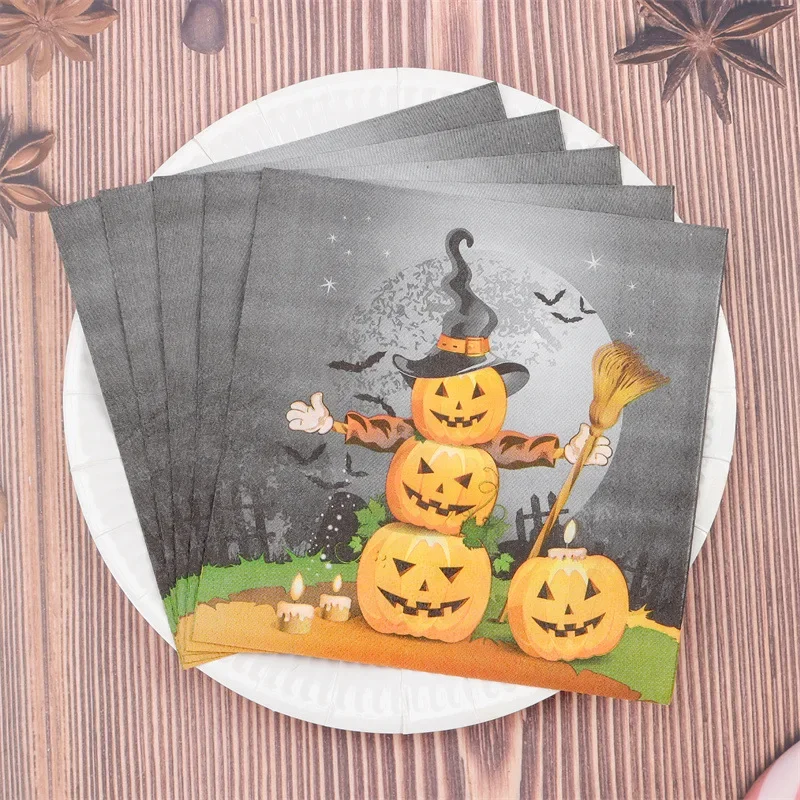 20pcs 33cm 2Ply Cute Pumpkin Decorative Tissue Paper Halloween Elements Party Napkins Creative Mural Paper DIY Decoupage Pape