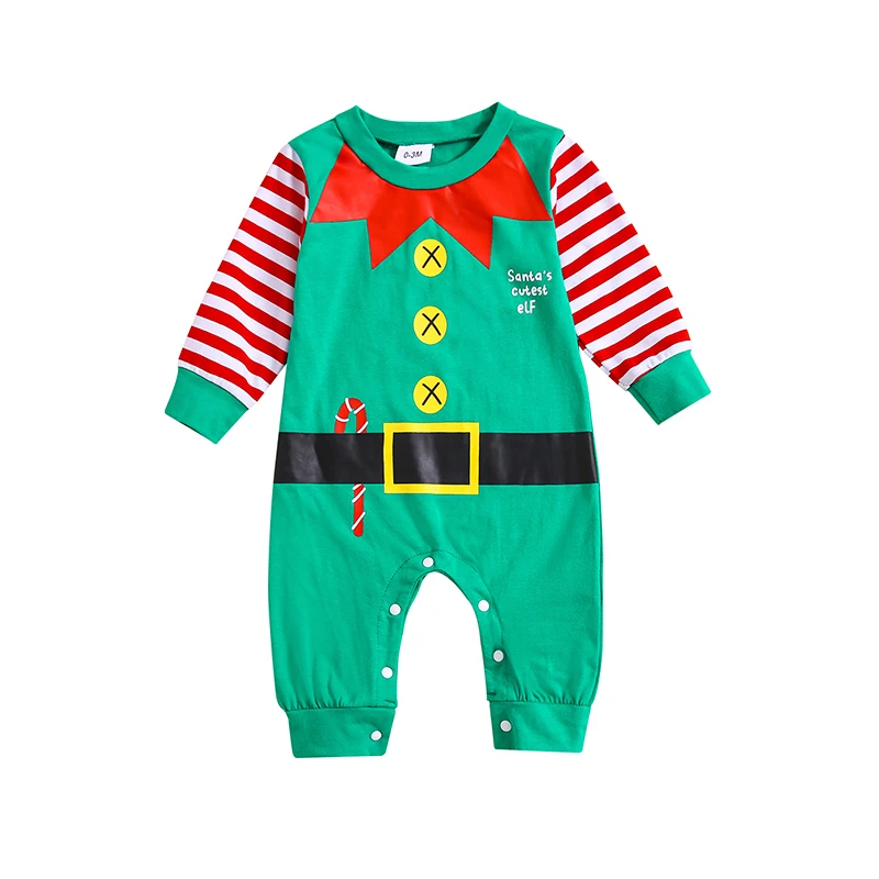 CLAloc Baby Boys Girls Christmas Jumpsuits Cotton Long Sleeve Round Neck Rompers Newborn Elf Gingerbread Costume