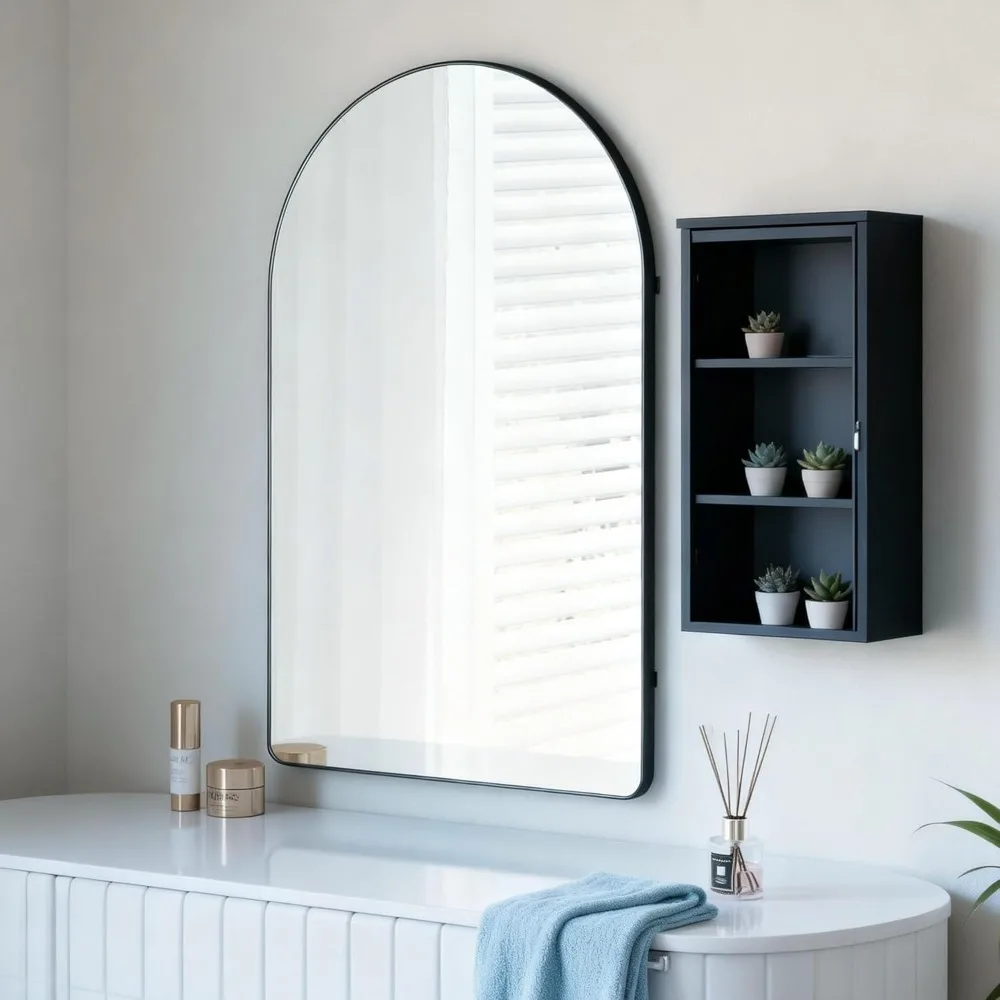 

Арочное зеркало 24x36 дюймов, небьющиеся, без искажений, матовый металлический каркас для туалетного столика в ванной комнате, современный декор