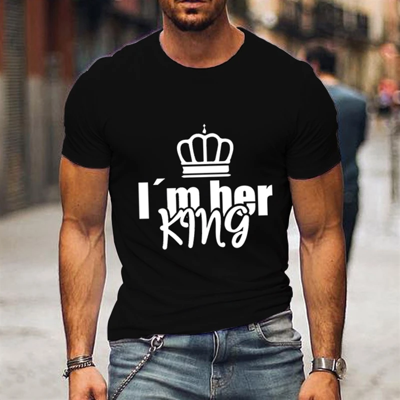 2024 Couple Crown T-shirt I'm Her King I'm His Queen Print T Shirt Funny Letter Women Matching Tees Short Sleeve Lovers Tshirt